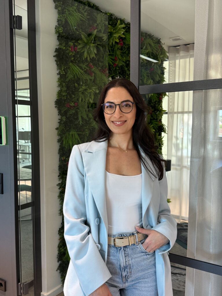 Esme Uensal in a blue blazer